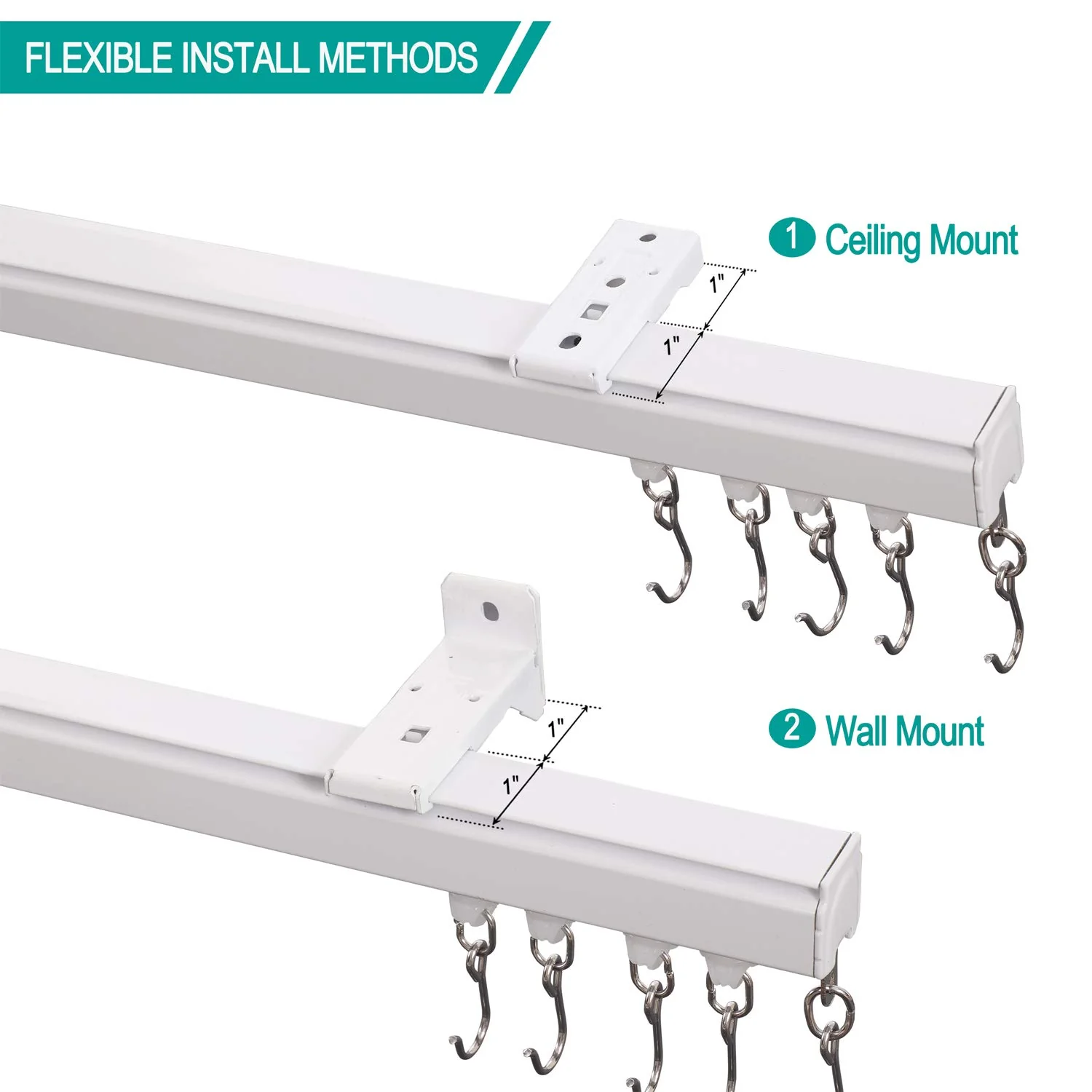 Curtain Track, Wall Mount Curtain Track, Room Divider Ceiling Track, Large Size, White - Image 3