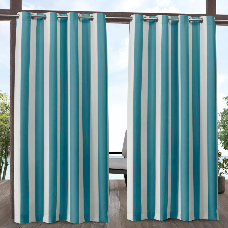 Striped Outdoor Waterproof Grommet Top Curtains, 1 Panel - Image 15